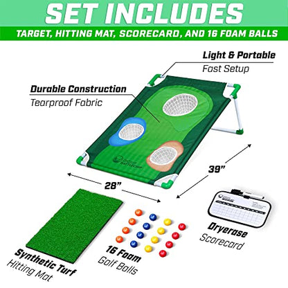 GoSports BattleChip Backyard Golf Cornhole Games – Includes Targets, Chipping Mats, Foam Golf Balls, Scorecard and Carry Case - style: BattleChip Classic