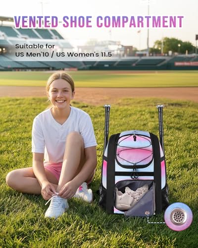 MATEIN Softball Bag, Lightweight Baseball Backpack with Shoe Compartment, Baseball Bag with Fence Hook for TBall Bat & Equipment, Softball Gifts Catchers Backpack for Women Fit Catcher’s Mitt, Helmet - color: Pink