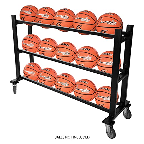 Champion Sports Deluxe Heavy Duty Basketball Storage Cart with Locking Swivel Caster Wheels (Black) - size: Heavy Duty (15 Ball Capacity)