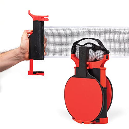 EastPoint Sports Everywhere Table Tennis Net & Paddle Set - Play Ping Pong Anywhere! Retractable Net Fits Most Tables Up to 60" Wide - 2 Table Tennis Paddles and 3 Ping Pong Balls, Red/Black - size: (Pack of 1)