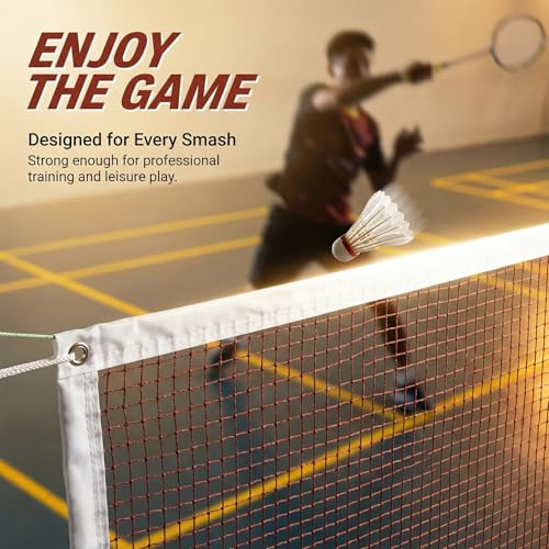 Badminton Net Replacement Only 20FT x 2.5FT – Outdoor Indoor Net with Reinforced Steel Cable, 1.8cm PE Mesh & 4 Tie Ropes, Portable Backyard Sports Net for Badminton, Volleyball & Pickleball