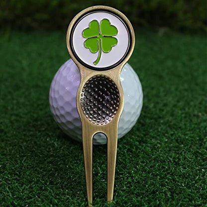 Myartte Golf Metal Divot Repair Tool with 24.5 mm Ball Marker - color: Four leaf clover Bronze