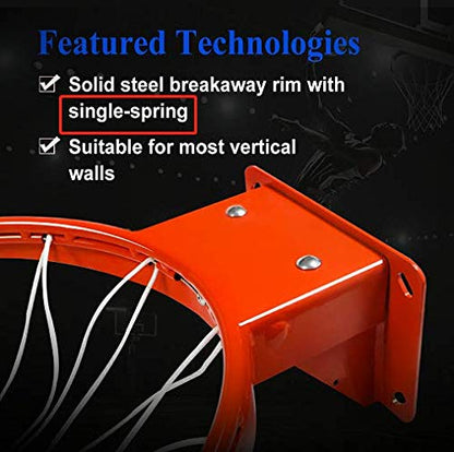 Professional Wall Mounted Basketball Rim Hanging Basketball Goal, Single-Spring Standard 18'' with All Weather Net - style: wall-mounted basketball rim 2-spring