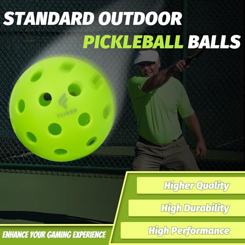 Fligon Pickleball Balls, 12-Pack, Pickleball Balls 40-Hole Outdoor Design, High Bounce, True Flight & Durability for All Skill Levels（Green）