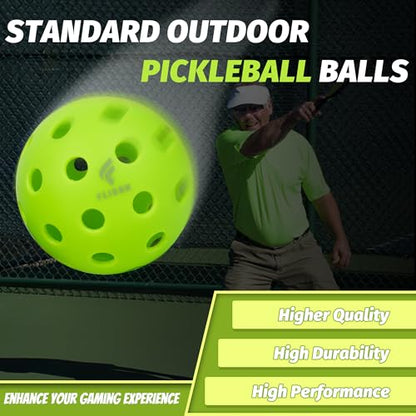 Fligon Pickleball Balls, 12-Pack, Pickleball Balls 40-Hole Outdoor Design, High Bounce, True Flight & Durability for All Skill Levels（Green）