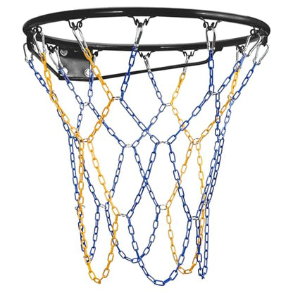 Basketball Net Heavy Duty Replacement,Carbon Steel Chain Basketball net, Anti-Rust Use Indoor Outdoor Standard 12 Loops Hoop - color: Blue/Yellow