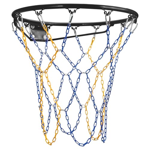 Basketball Net Heavy Duty Replacement,Carbon Steel Chain Basketball net, Anti-Rust Use Indoor Outdoor Standard 12 Loops Hoop - color: Blue/Yellow