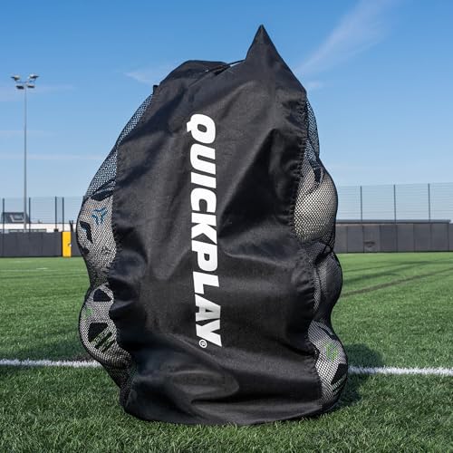 QUICKPLAY 15 Ball Soccer Bag - Large Soccer Ball Bag for 10-15 Balls, Portable Soccer Ball Carry Bag with Breatable Mesh Panels, Durable Soccer Equipment Storage for Teams