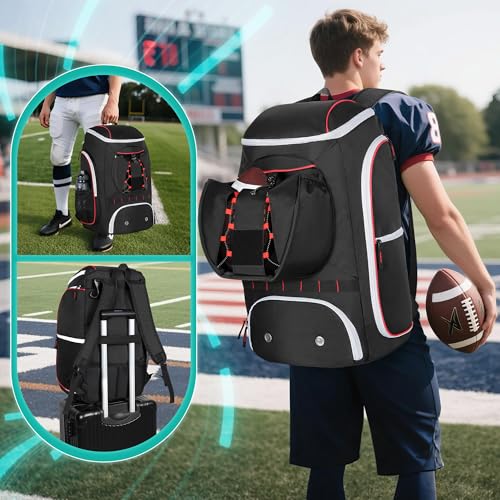 Smasrob Football Bag for Equipment with External Ball Holder, Insulated Pocket and Fence Hooks, Football Backpack for Youth and Adult