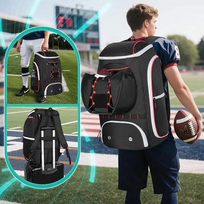 Smasrob Football Bag for Equipment with External Ball Holder, Insulated Pocket and Fence Hooks, Football Backpack for Youth and Adult