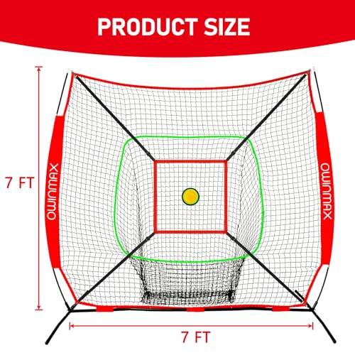 7x7 FT Baseball Net, Baseball & Softball Training net with Batting Tee, Strike Zone & Circular Target and Weighted Ball, Portable Design with Compact Storage