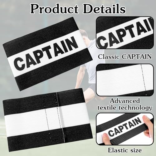 Mabor 4Pcs Captain Arm Bands for Soccer, Black Adjustable Soccer Captain Armband, Arm Bands Football for Adults Youth Rugby Basketball Volleyball Teams