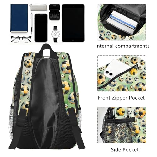 Soccer Backpack for Kids & Youth, 16 Inch Tennis-Themed School Bookbag, Lightweight Polyester Daypack with Front Zip Pocket, Side Bottle Pocket, Padded Adjustable Straps, Unisex - color: Soccer