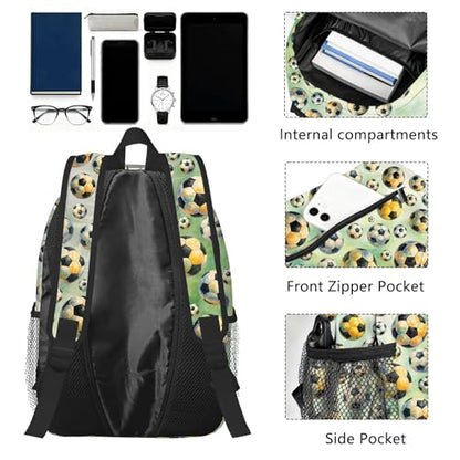 Soccer Backpack for Kids & Youth, 16 Inch Tennis-Themed School Bookbag, Lightweight Polyester Daypack with Front Zip Pocket, Side Bottle Pocket, Padded Adjustable Straps, Unisex - color: Soccer