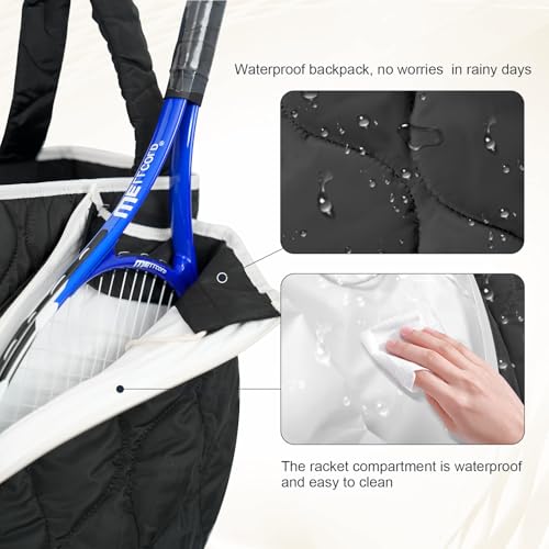 2-in-1 Tennis Tote Bag & Tennis Racket Backpack – Extra-Large Quilted Pickleball Racquet Bags, Water-Resistant & Lightweight for Men & Women - color: Black