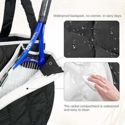 2-in-1 Tennis Tote Bag & Tennis Racket Backpack – Extra-Large Quilted Pickleball Racquet Bags, Water-Resistant & Lightweight for Men & Women - color: Black