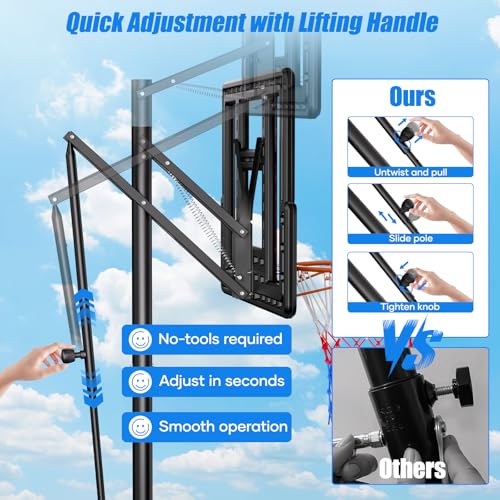 Asbest 44" Portable Basketball Hoop Outdoor | 5.5-10ft Stepless Adjustable Height Basketball Goal System for Driveway, Backyard, for All Ages
