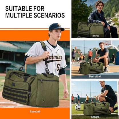 120L Extra Large Gym Duffle Bag for Men Women with Shoes Compartment Heavy Duty Tactical Sports Duffel Bag Big Football Baseball Basketball Soccer Hockey Team Equipment Bag, Green - color: Green
