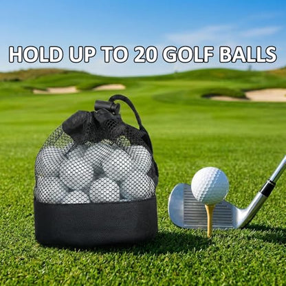 3 PCS Golf Ball Bags with Drawstring, Golf Ball Pouch & Golfing Balls Storage Organizer, Nylon Mesh for Practice (Black, 5.51x6.69 in)