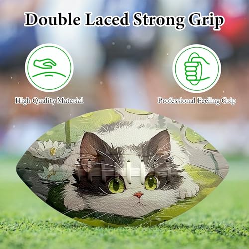 American Football, Official Size 11.9 x 7.3 Inch, Premium Composite Leather High-Grip Ball with Pro-Style Lacing, Unique Prints for Training, Games & Gifts - color: Cat Laurel Leaf