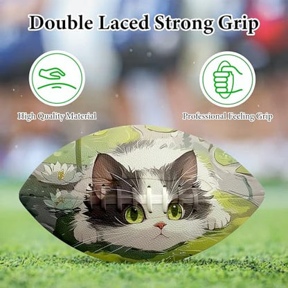 American Football, Official Size 11.9 x 7.3 Inch, Premium Composite Leather High-Grip Ball with Pro-Style Lacing, Unique Prints for Training, Games & Gifts - color: Cat Laurel Leaf
