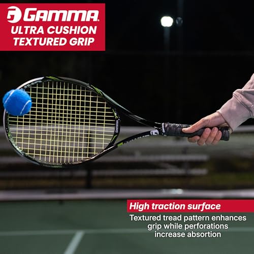 GAMMA Sports Tennis Racquet Ultra Cushion Replacement Grip – Contoured Multi Black with Textured Perforations for Enhanced Absorption, Comfort, and Control