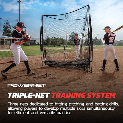 PowerNet Triple Threat Baseball Net, 3 Way 7' x 7' Batting, Hitting & Pitching Net Covers 147 Sq Ft, Softball Baseball Training Equipment, Baseball Practice Net - color: Black