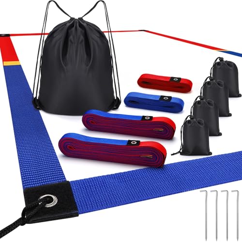 TOBWOLF Beach Volleyball Lines for Sand, Heavy Duty Volleyball Court Lines for Sand Beach Grass Backyard, 26.3' x 52.6' Portable Volleyball Boundary Lines with Metal Anchors & Sandbags
