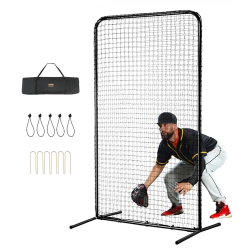 VEVOR Batting Screen - Baseball & Softball Protector with Carry Bag & Ground Stakes, Pitching Net for Pitchers Protection - size: 7*4 ft, style: Heavy I Screen