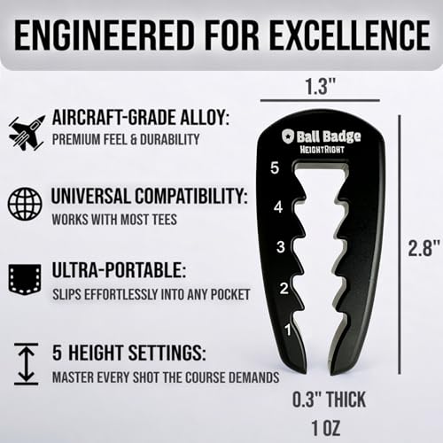 Adjustable Golf Tee Height Tool (5-Level Precision) – Universal Fit for Wooden & Plastic Tees, Consistent Tee Height Setter for Drivers, Fairway Woods & Irons, Durable Aluminum Golf Swing Training Aid - color: Black