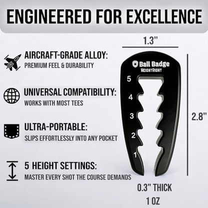 Adjustable Golf Tee Height Tool (5-Level Precision) – Universal Fit for Wooden & Plastic Tees, Consistent Tee Height Setter for Drivers, Fairway Woods & Irons, Durable Aluminum Golf Swing Training Aid - color: Black