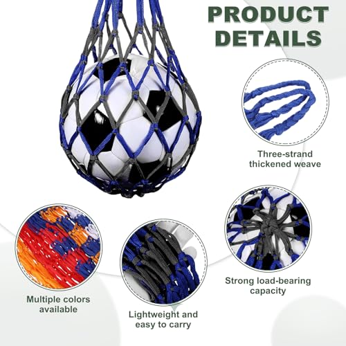 uxcell Basketball Net Bags, Nylon Soccer Ball Holder Portable Multifunctional Single Ball Mesh Net Bag for Storage Basketball Soccer Rugby Balls - color: Black/Blue