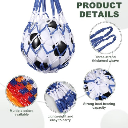 uxcell Basketball Net Bags, Nylon Soccer Ball Holder Portable Multifunctional Single Ball Mesh Net Bag for Storage Basketball Soccer Rugby Balls - color: Blue/White