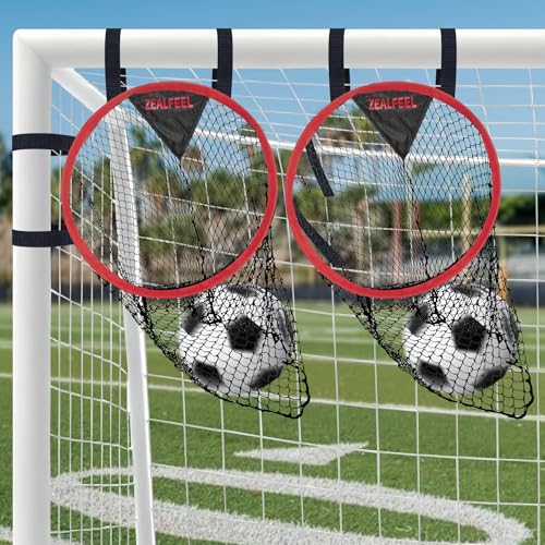 ZEALFEEL Soccer Goal Target for 2 Pcs, 16-in Top Bins Soccer Target Goal for Corner Shooting Accuracy Training, Easy to Attach and Detachable, Portable Soccer Goal with Carry Bag for Teens and Adults