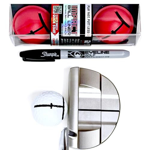 EyeLine Golf Impact Ball Liner 3-Pack with Marker - Easy Ball Marking Stencil for Accurate Putter Face & Target Line, USGA Legal, Precision Putting Alignment Tool Used by Tour Players