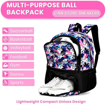 Hsmihair Youth Soccer Bag-Soccer Backpack&Backpack for Football Basketball,with Ball Compartment Separate Cleat Package - color: PinkCamo