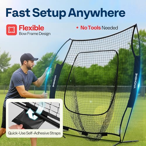 VIVOHOME Baseball Softball Batting Net - 7x7 Ft Baseball Backstop, Softball Practice Net for Hitting, Pitching, Throwing with Batting Tee and Carry Bag - style: 7 x 7 ft Black Net with Tee