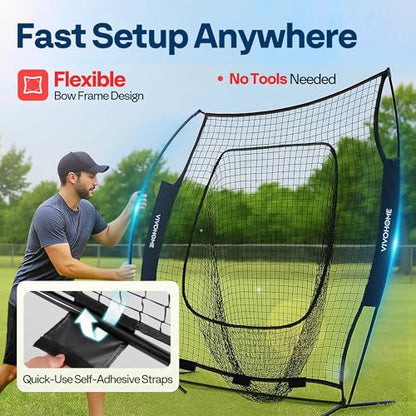 VIVOHOME Baseball Softball Batting Net - 7x7 Ft Baseball Backstop, Softball Practice Net for Hitting, Pitching, Throwing with Batting Tee and Carry Bag - style: 7 x 7 ft Black Net with Tee