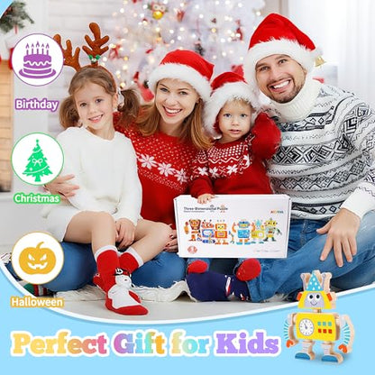 Wooden Robot Building Blocks Toys, STEM Montessori Preschool Toys for 3+ Year Old Toddlers, 35 Pcs Snap Together Take Apart Toy Playset for Kids Ages 3-5, Boys Girls Christmas Birthday Gifts