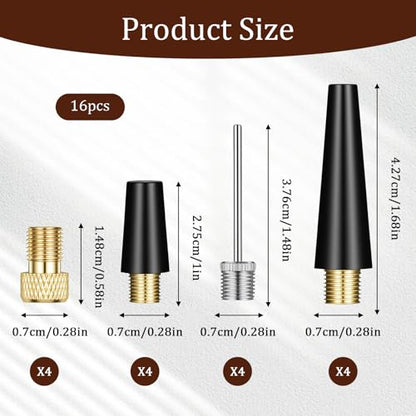 16 Pcs Universal Air Pump Adapter Kit, Bike Pump Valve Adaptors, Ball Pump Needles, Inflatable Nozzles for Inflatable Pool Toys, Bike Tires, Air Compressor, Air Mattress, Basketball