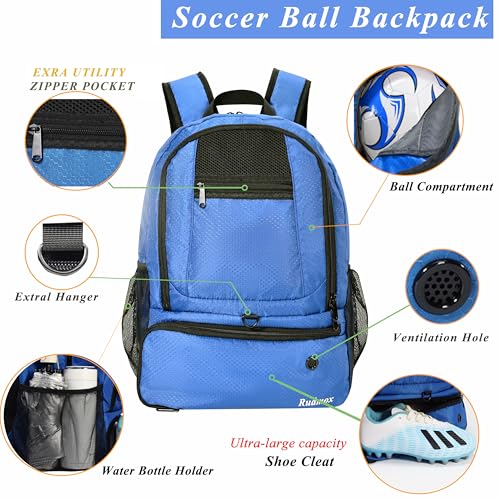Soccer Bag, Basketball Backpack, Sports Equipment Bag with Shoes and Ball Compartment Holds Sneaks, Helmet, Basketball, Football, Vollyball, Gloves - color: Blue/Black