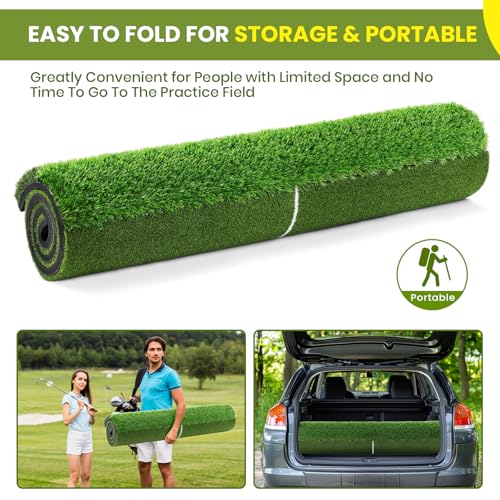 5x4ft & 6x4ft Extra Large Golf Hitting Mat, 26mm Thick Tri-Turf Golf Practice Mat for Indoor Outdoor Training, 3-in-1 Professional Golf Turf for Driving, Chipping & Swinging, Gifts for Him Men Women