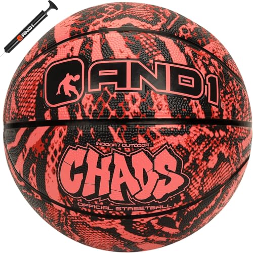 AND1 Chaos Basketball: Official Regulation (29.5 inches) Rubber - Deep Channel Construction Streetball, Made for Indoor Outdoor Basketball Games - color: Coral Jungle