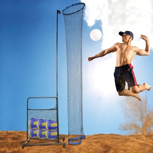 Volleyball Training Net with Ball Bag,Setter Target Net Rebounder,Practice Serve Spike Collect System,Adjustable Height Indoor Outdoor Solo Aid,Foldable Cart Storage for Club School Home Drills