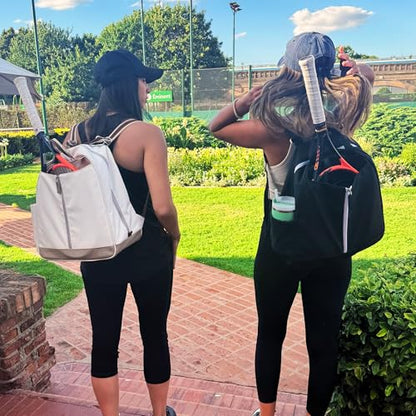 AYRES Tennis Backpack - Spacious Womens Tennis, Padel & Pickleball Bag | Quick-Access Racket Compartment (Fits 2) | Designer Tennis Bag, Water-Resistant & Easy To Clean, Makeup Pouch Included - color: Black