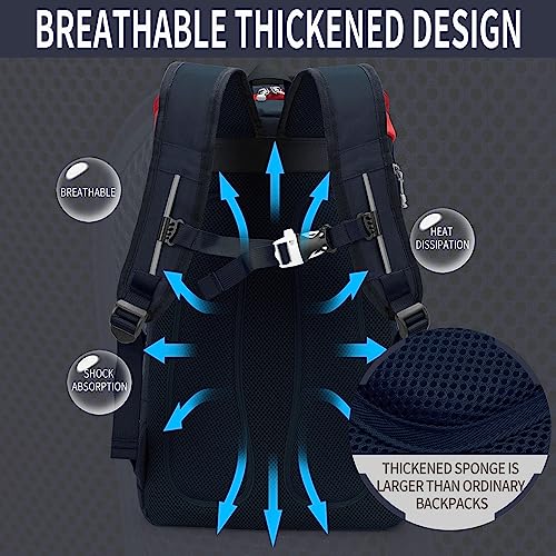 INOXTO 40L Tennis Backpack for Men & Women, Large Pickleball Bag With Independent Shoe Storage, Waterproof & Breathable, Holds 2 Tennis Rackets for Badminton, Travel & Camping - color: dark blue with red