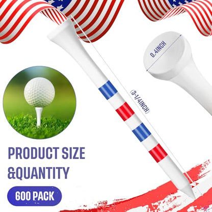 Mudder 600 Pcs Golf Tees USA American Flag Golf Tees Bulk Long Bamboo Red White and Blue Patriotic Tee for Men Women - size: 3-1/4", style: Stylish