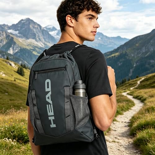 HEAD Men's Drawstring Backpack with Shoe & Phone Pocket,Structured Sports Gym Sack with Bottle Holders for Basketball, Workout, Tennis, Swimming, Travel,Training - color: Dark Grey