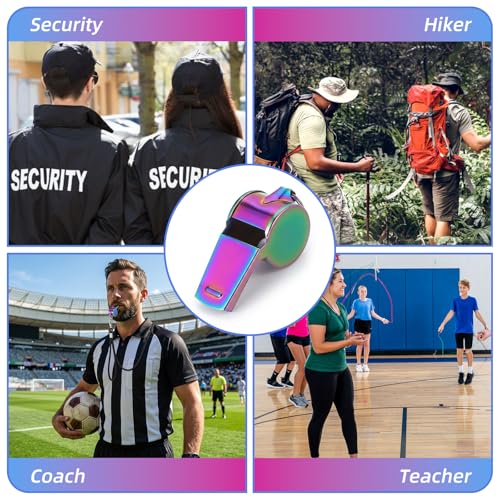 2Pcs Whistle Stainless Steel, Coach Sports Whistles with Lanyard, Loud Crisp Sound Metal Whistles for Sports, Coaching, Referees & Physical Education, Colorful Backpack Whistle