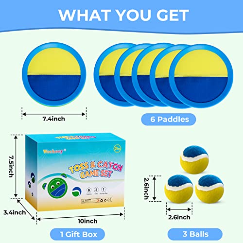 Weehoey Kids Toys - Outdoor Games for Kids, Toss and Catch Ball Set with 6 Paddles 3 Balls, Toys for 3 4 5 6 7 8+ Year Old Boys Girls Christmas Birthday Gifts (Light Blue) - color: Light Blue